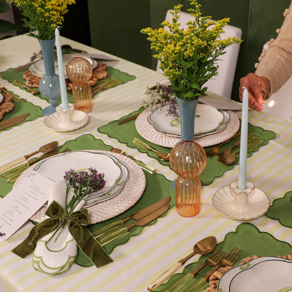 Apricot Ribbed Vase - Pair styled on a luxury dinner table setting - Ro'Table NYC