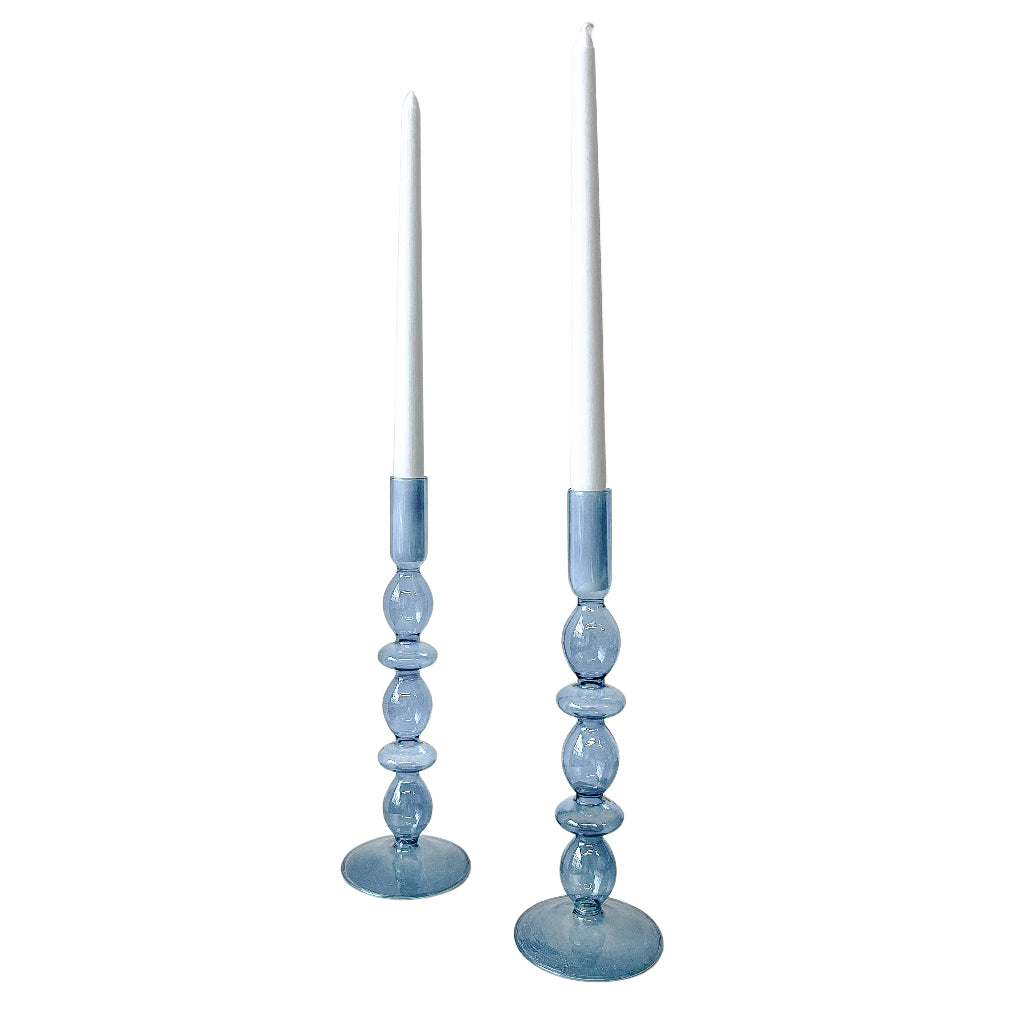 Azure Blue Candle Holder - Pair - Glass candle holder for elegant dinner parties | Ro'Table NYC