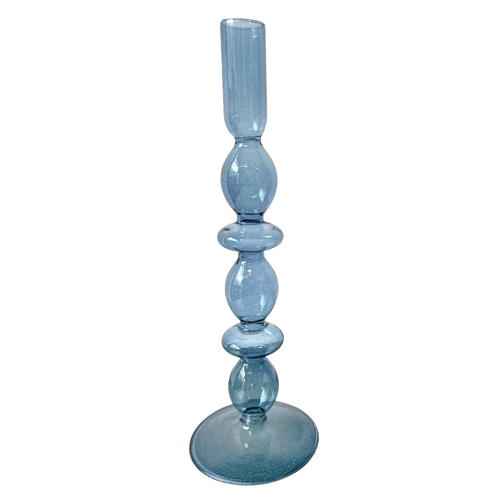 Azure Blue Candle Holder - Close-up showing glass surface detail - Ro'Table NYC