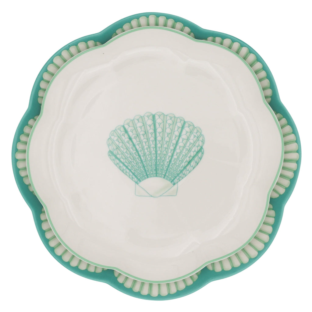 Balearic Blu Dinner Plate close-up showing full plate design with decorative rim - Sant Bohème collection by Ro'Table NYC