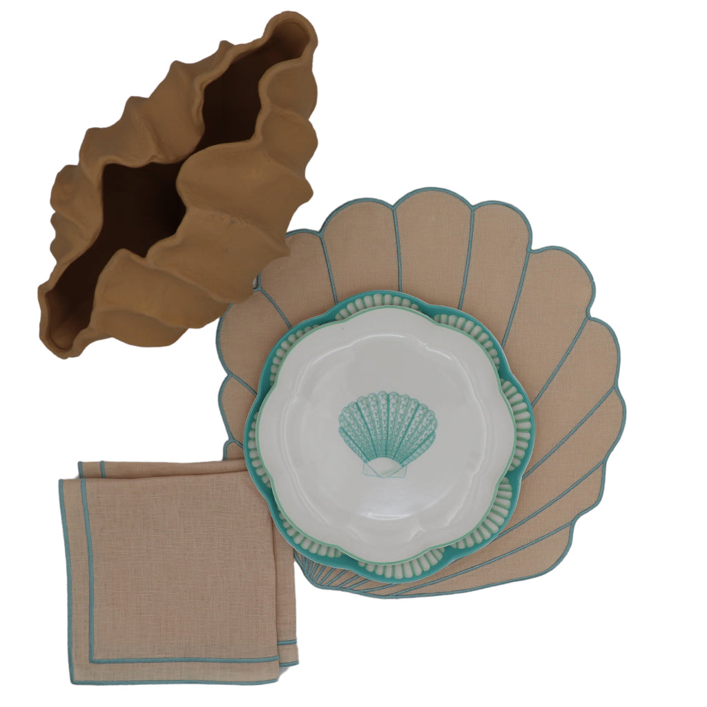 Balearic Blu Starter Plate paired with Sant Bohème collection tableware for a complete place setting - Ro'Table NYC