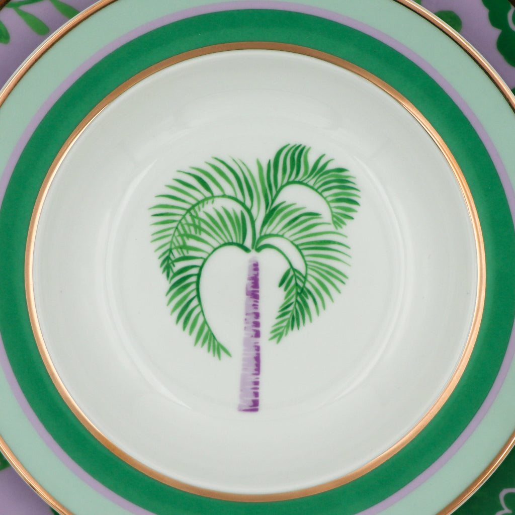 Bernadette Palm Soup Bowl paired with Vintage Palm collection tableware for a complete place setting - Ro'Table NYC