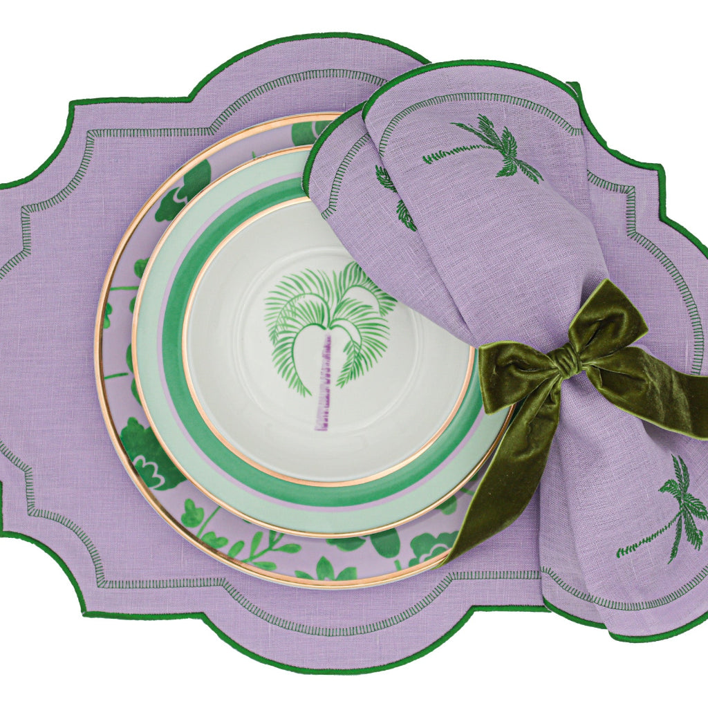 Bernadette Palm Soup Bowl in a warm dinner party setting with candles and flowers - Ro'Table NYC