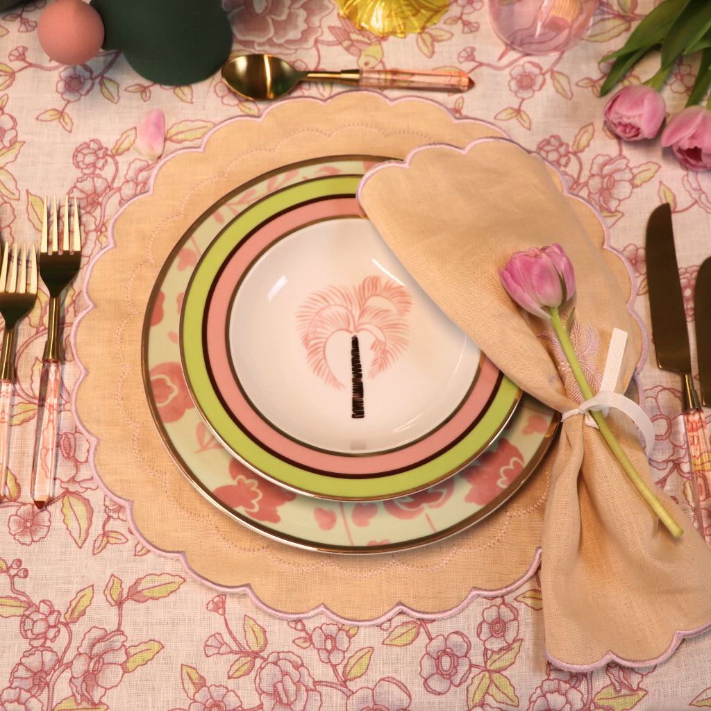 Blush Buttercream Placemat styled in a curated Vintage Palm collection tablescape - Ro'Table NYC