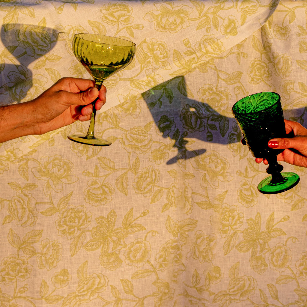 Botanic Imprinted Chalice displayed as a complete set for luxury entertaining - Ro'Table NYC