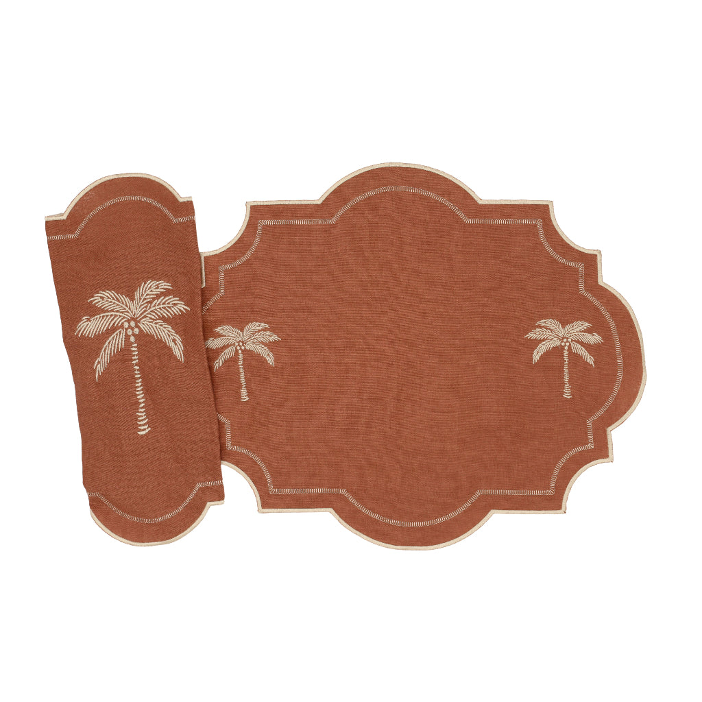 Cocoa Oasis Placemat close-up showing artisan print detail - Vintage Palm collection by Ro'Table NYC