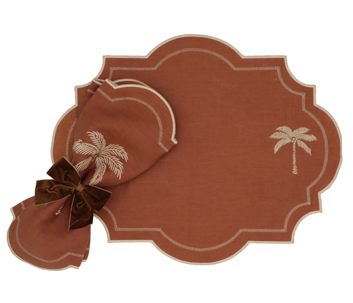 Cocoa Oasis Placemat overhead view showing premium linen weave - Ro'Table NYC placemat