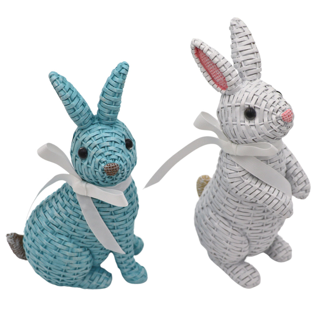 Colette and Milo Rattan Bunnies - Pair in a warm dinner party setting with candles and flowers - Ro'Table NYC