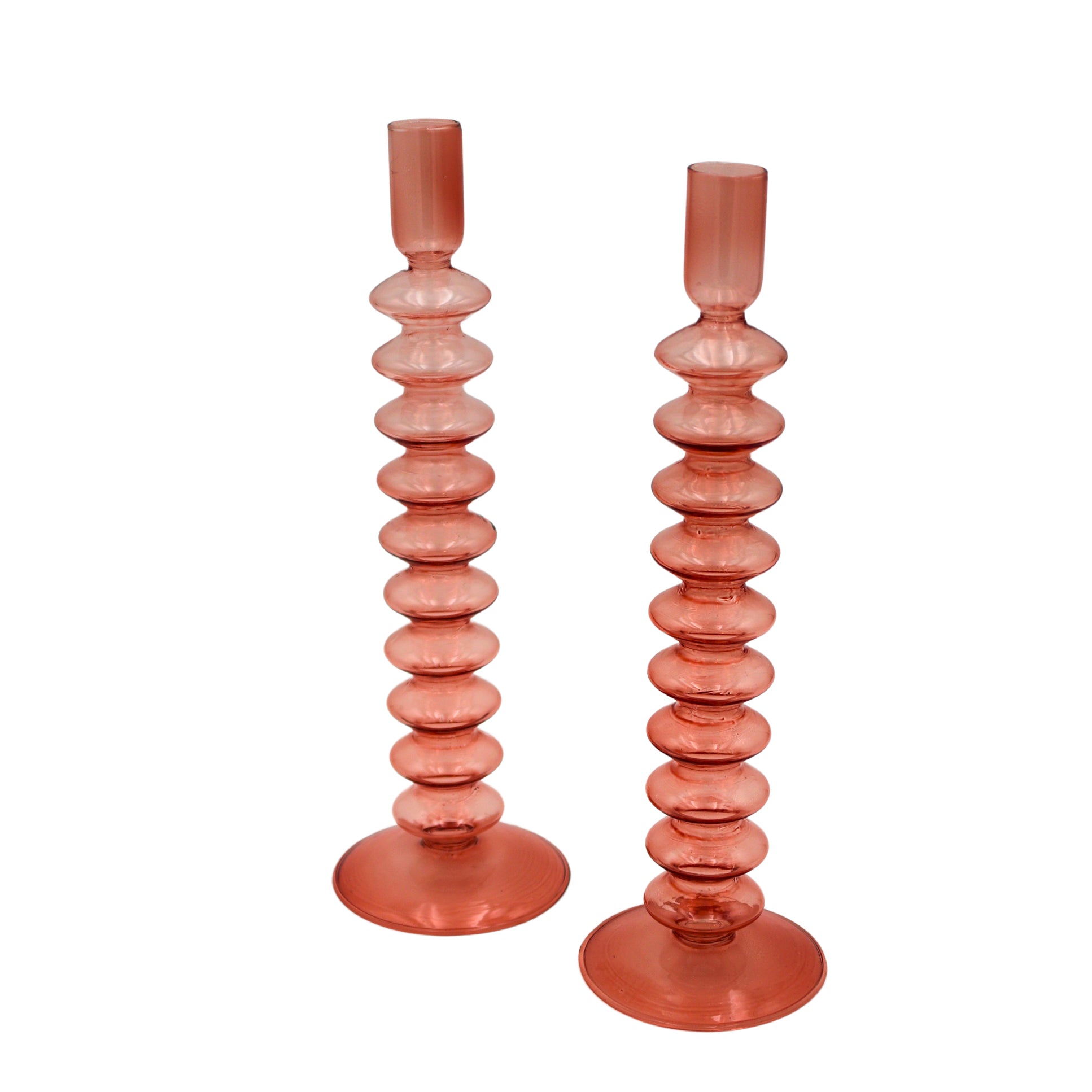 Coraline Peach Candle Holder - Pair styled on a white background - Ro'Table NYC