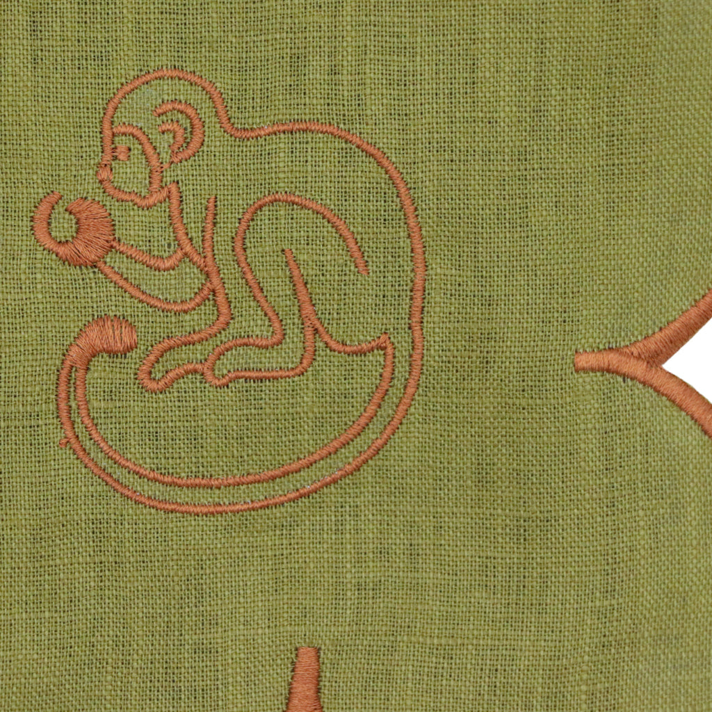 Earthen Pine Napkin overhead view showing hand-printed pattern detail - Ro'Table NYC napkin