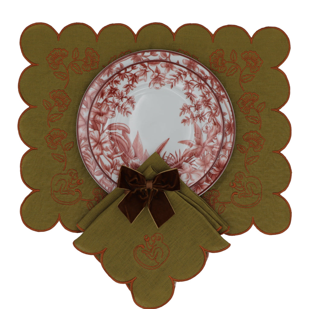 Earthen Pine Napkin side view highlighting artisan linen craftsmanship - Ro'Table NYC