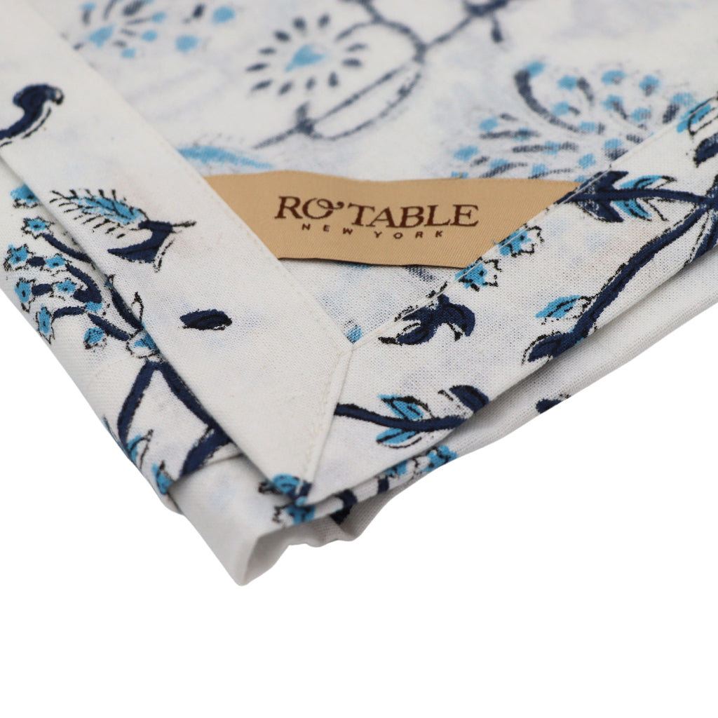 100% Organic Cotton - Eleanor Royal Blue Tablecloth backside with label - Ro'Table NYC