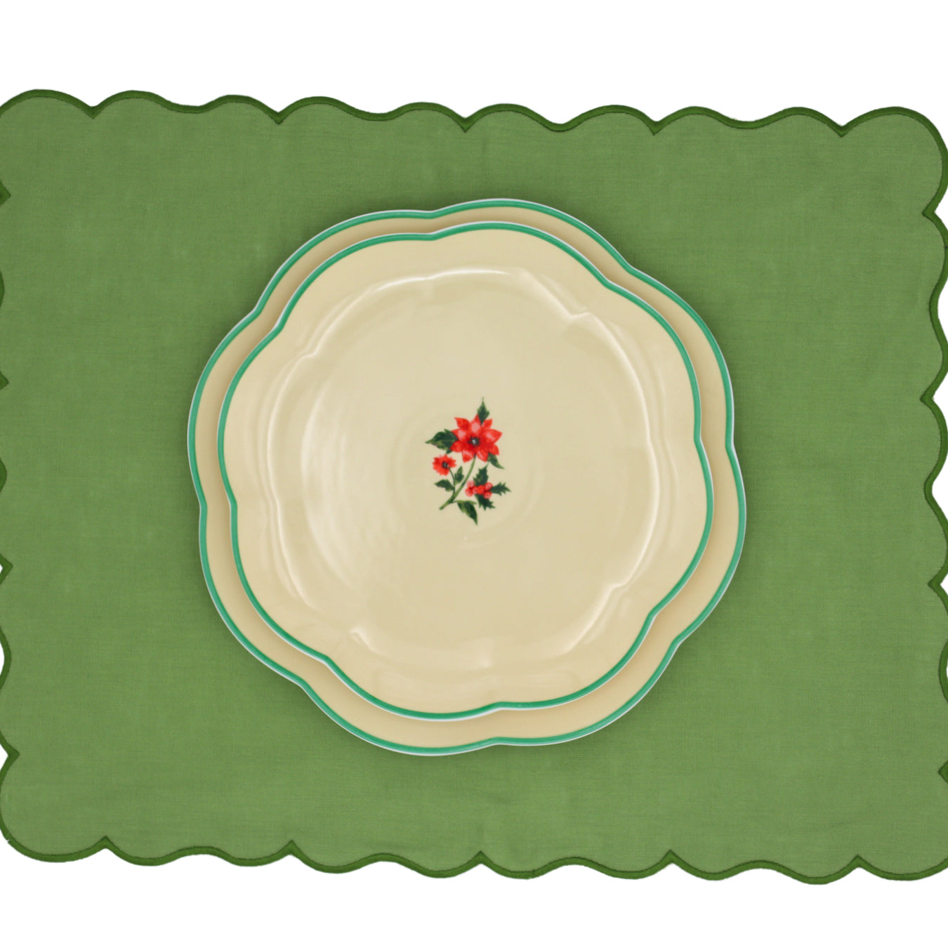 Fabled Flora Scalloped Dinner Plate arranged with complementary tableware and decor - Ro'Table NYC