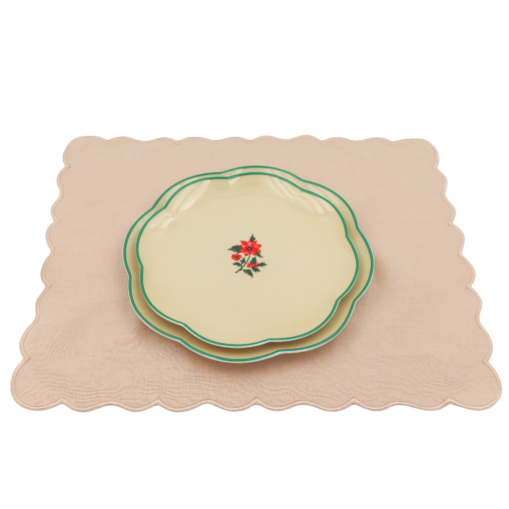 Fabled Flora Scalloped Starter Plate in a warm dinner party setting with candles and flowers - Ro'Table NYC