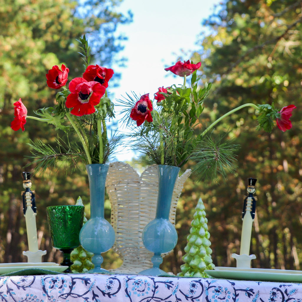 Frosted Blue Haze Vase - Pair arranged with complementary tableware and decor - Ro'Table NYC