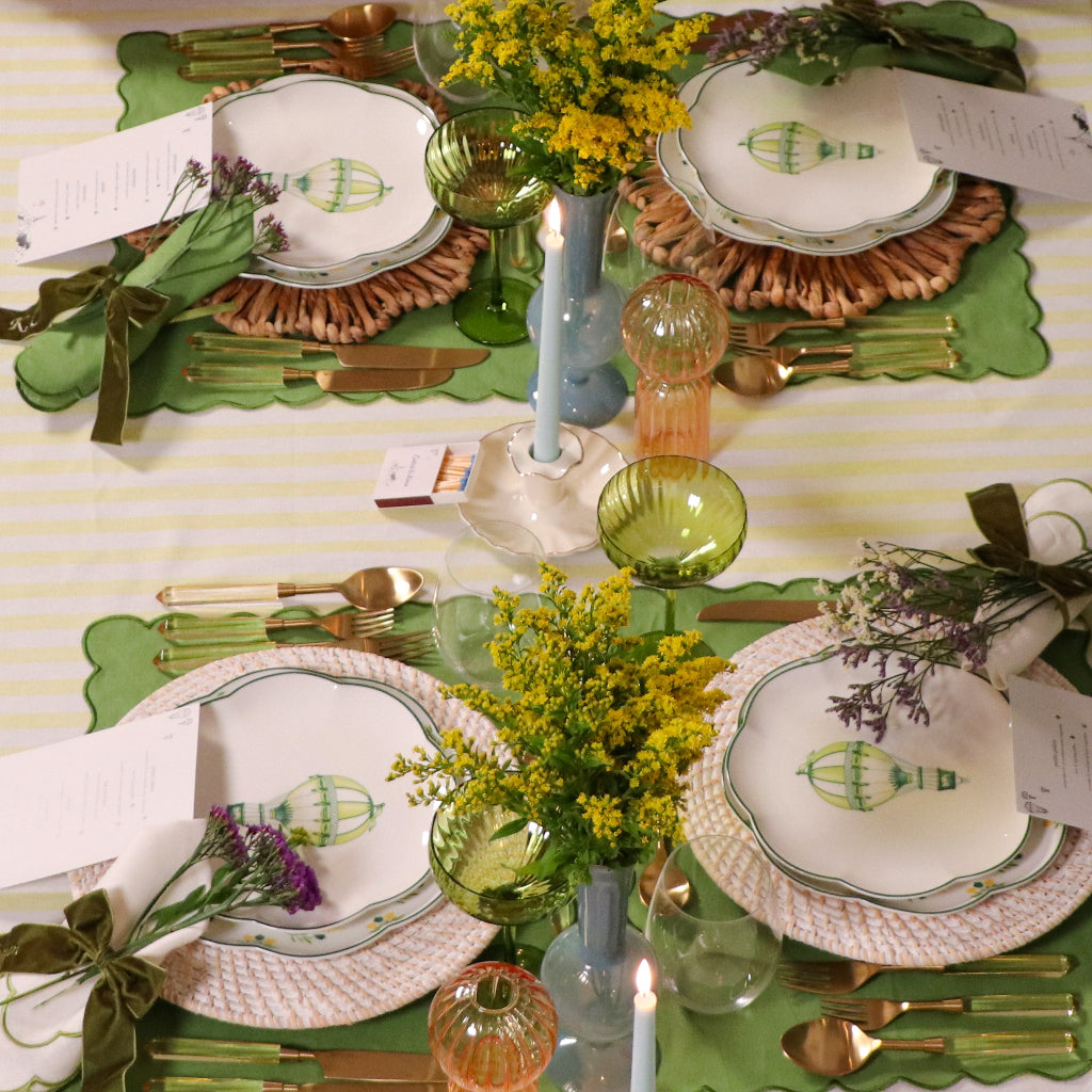 Frosted Blue Haze Vase - Pair in an elegantly decorated dining room setting - Ro'Table NYC