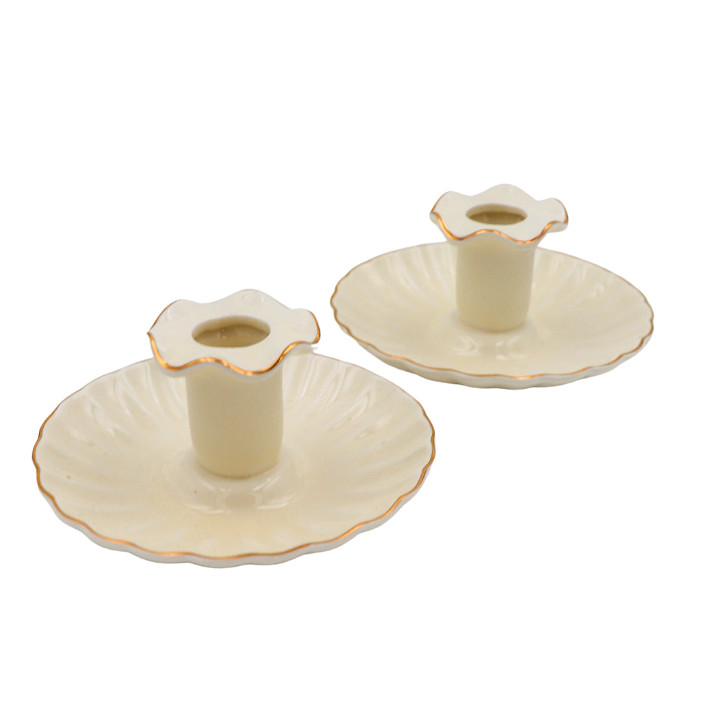Gilded Cream Candle Holder - Pair - ceramic candle holder for elegant dinner parties | Ro'Table NYC