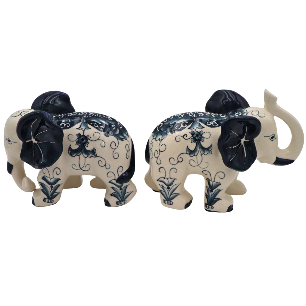 Hand-painted Ceramic Embera and Nyala Elephants - Pair styled on a luxury dinner table setting - Ro'Table NYC