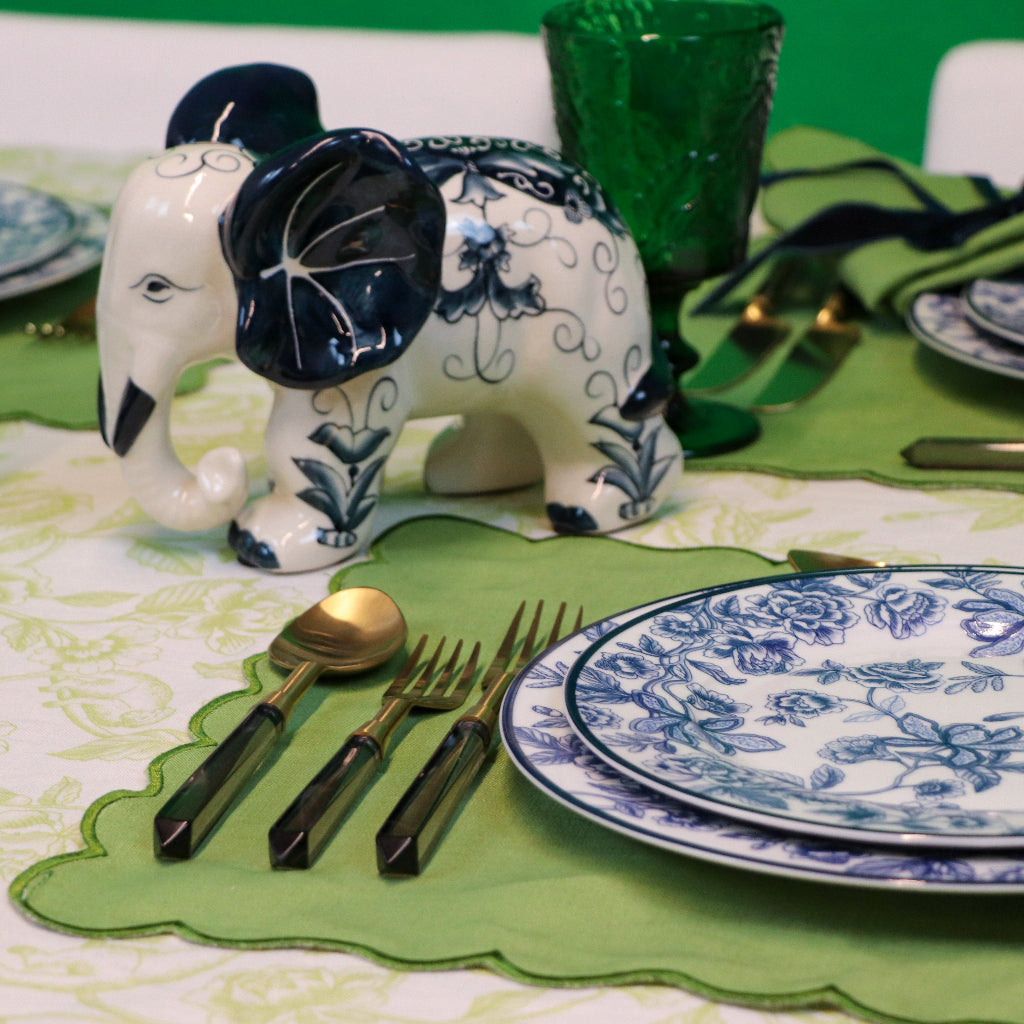 Hand-painted Ceramic Embera and Nyala Elephants - Pair overhead view showing artisan weaving detail - Ro'Table NYC table decoration