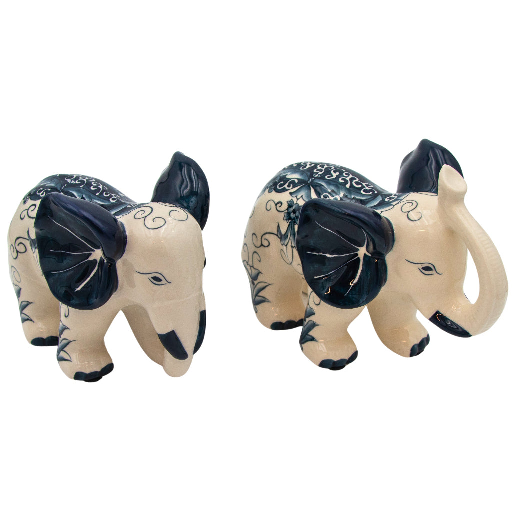 Hand-painted Ceramic Embera and Nyala Elephants - Pair texture and finish detail showing quality - Ro'Table NYC