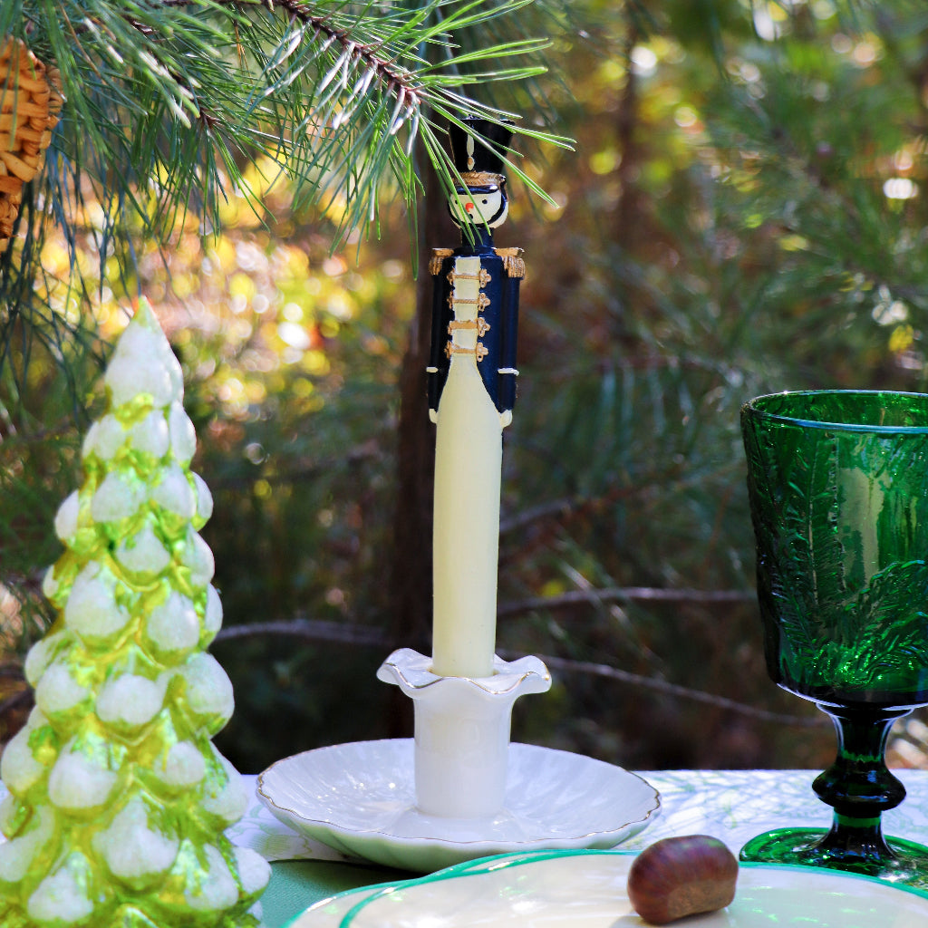 Handpainted Navy Blue Royal Guard Candle - Pack of 2 overhead view showing hand-finished texture and shape - Ro'Table NYC candle