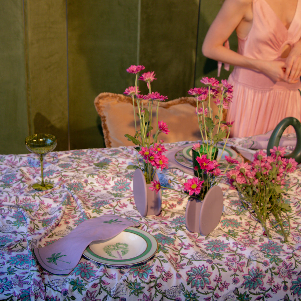 Jeweled Mirage Napkin overhead view showing hand-printed pattern detail - Ro'Table NYC napkin