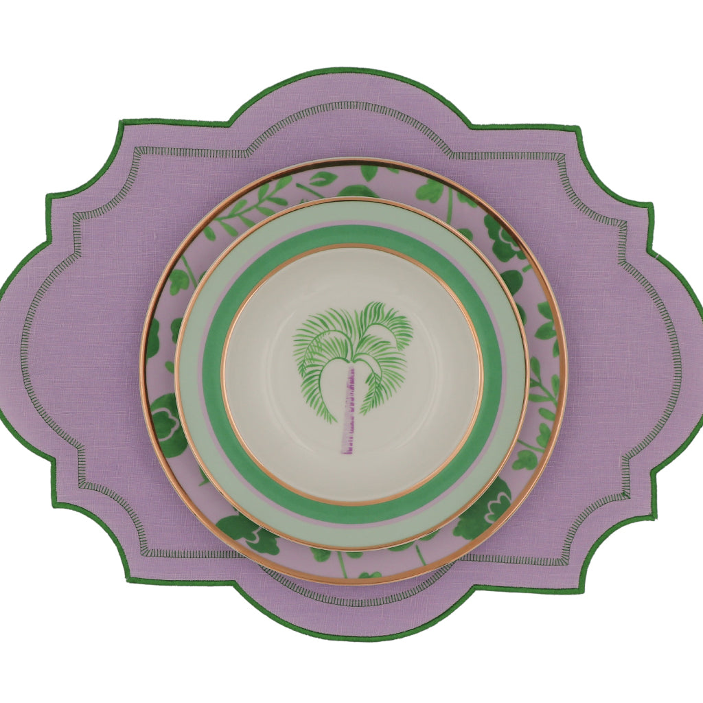 Jeweled Mirage Placemat paired with Vintage Palm collection tableware for a complete place setting - Ro'Table NYC