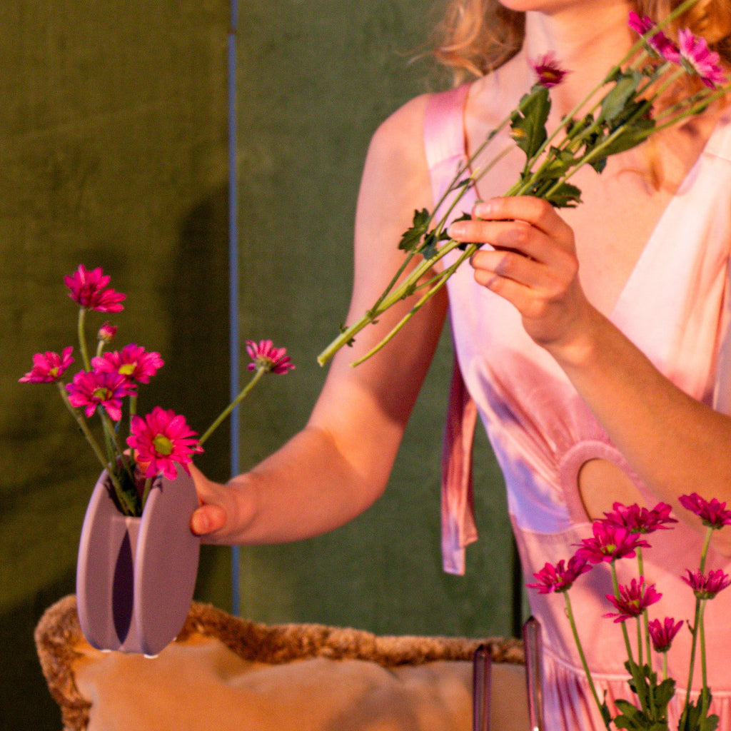 Lavender Macaroon Ceramic Vase - Pair overhead view showing elegant silhouette and finish - Ro'Table NYC vase
