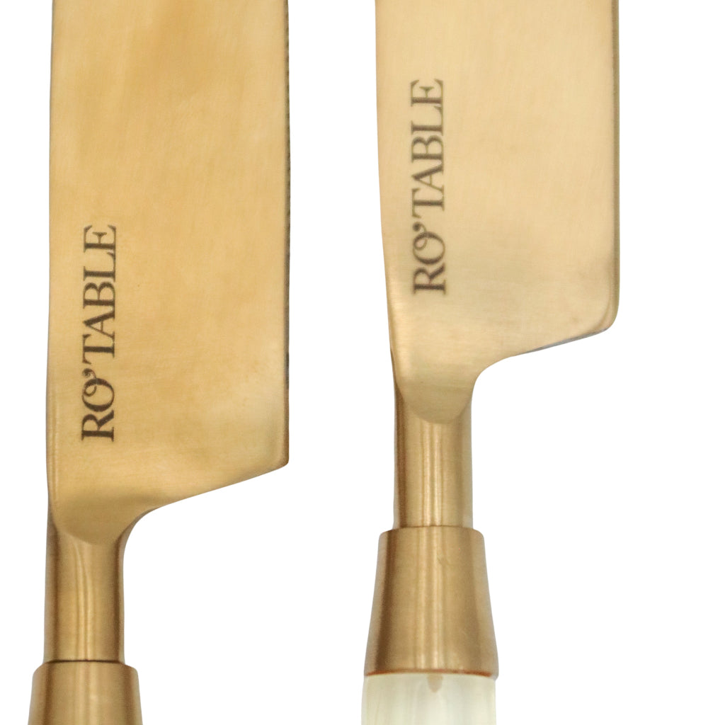 Set Buttercream Yellow Cutlery overhead view showing ergonomic design and premium finish - Ro'Table NYC cutlery set
