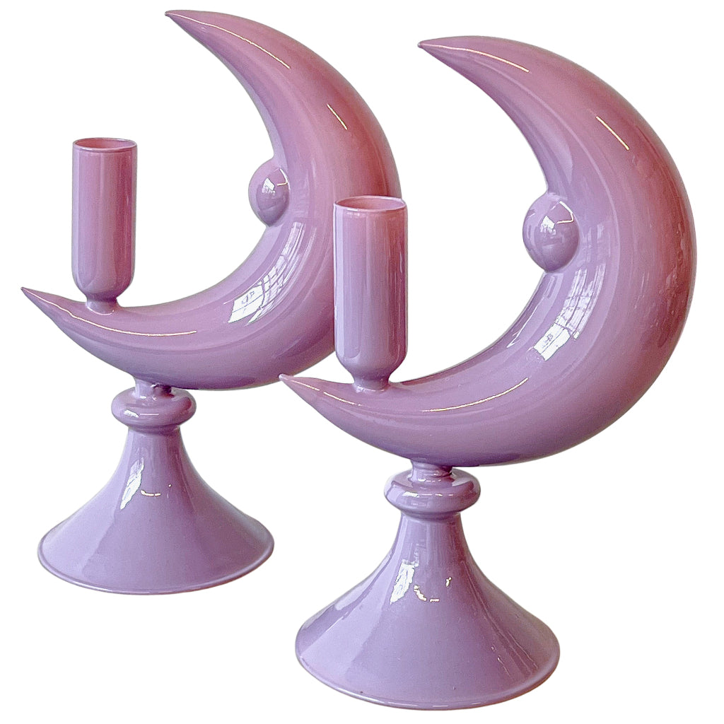 Lilac Crescent Moon Candle Holder - Pair - ceramic candle holder for elegant dinner parties | Ro'Table NYC