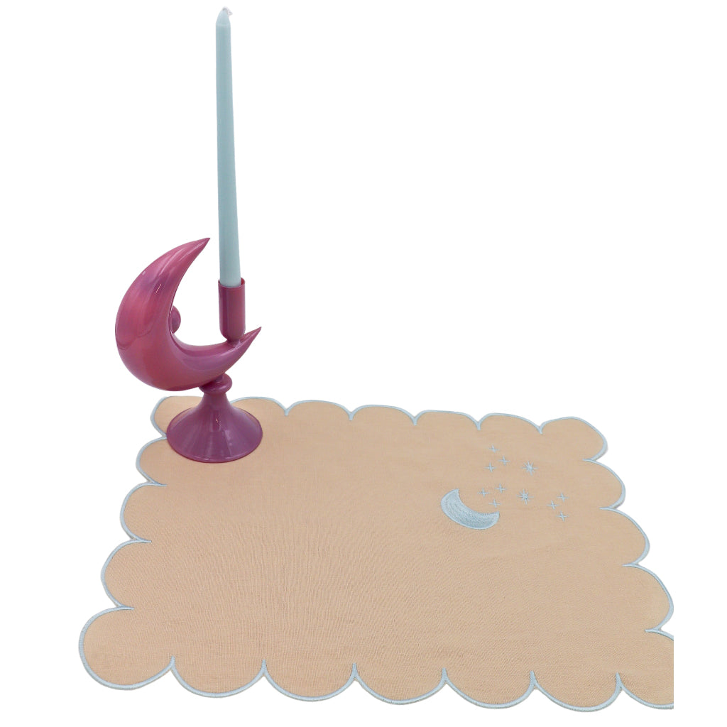 Lilac Crescent Moon Candle Holder - Pair overhead view showing handcrafted ceramic form - Ro'Table NYC candle holder