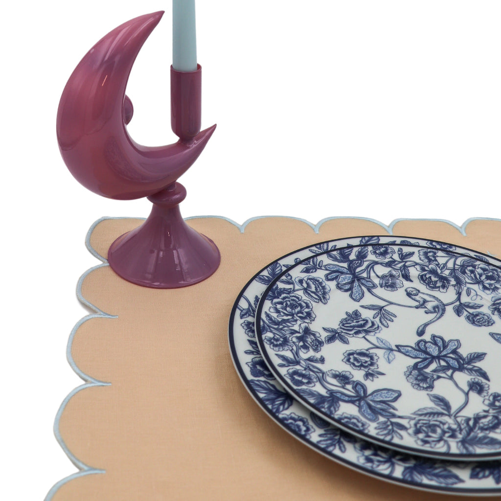 Lilac Crescent Moon Candle Holder - Pair side view highlighting artisan ceramic craftsmanship - Ro'Table NYC