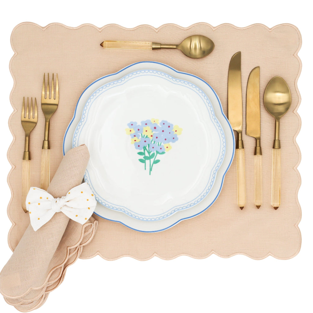Meadow Flora Starter Plate paired with Cedric & Luca collection tableware for a complete place setting - Ro'Table NYC