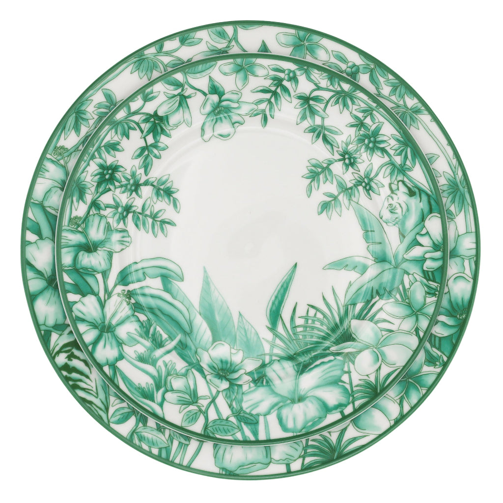 Monsoon Verdant Dinner Plate close-up showing full plate design with decorative rim - Shimla Social collection by Ro'Table NYC