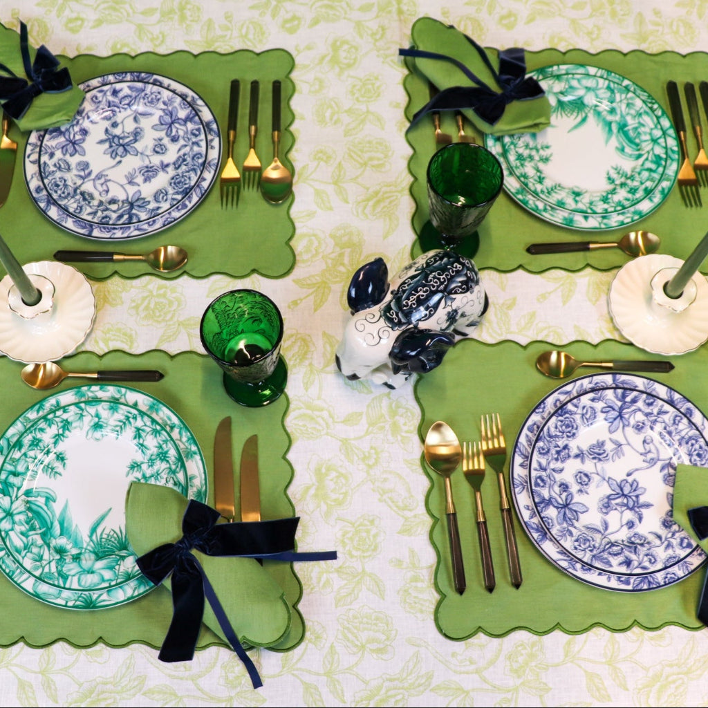 Monsoon Verdant Dinner Plate shown with full place setting for scale - luxury dinner plate by Ro'Table NYC