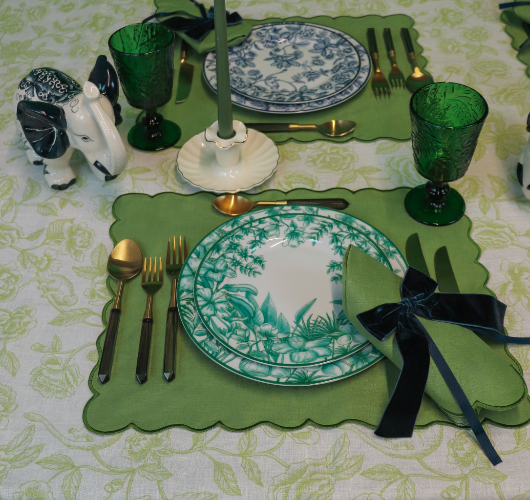 Monsoon Verdant Starter Plate shown with full place setting for scale - luxury starter plate by Ro'Table NYC