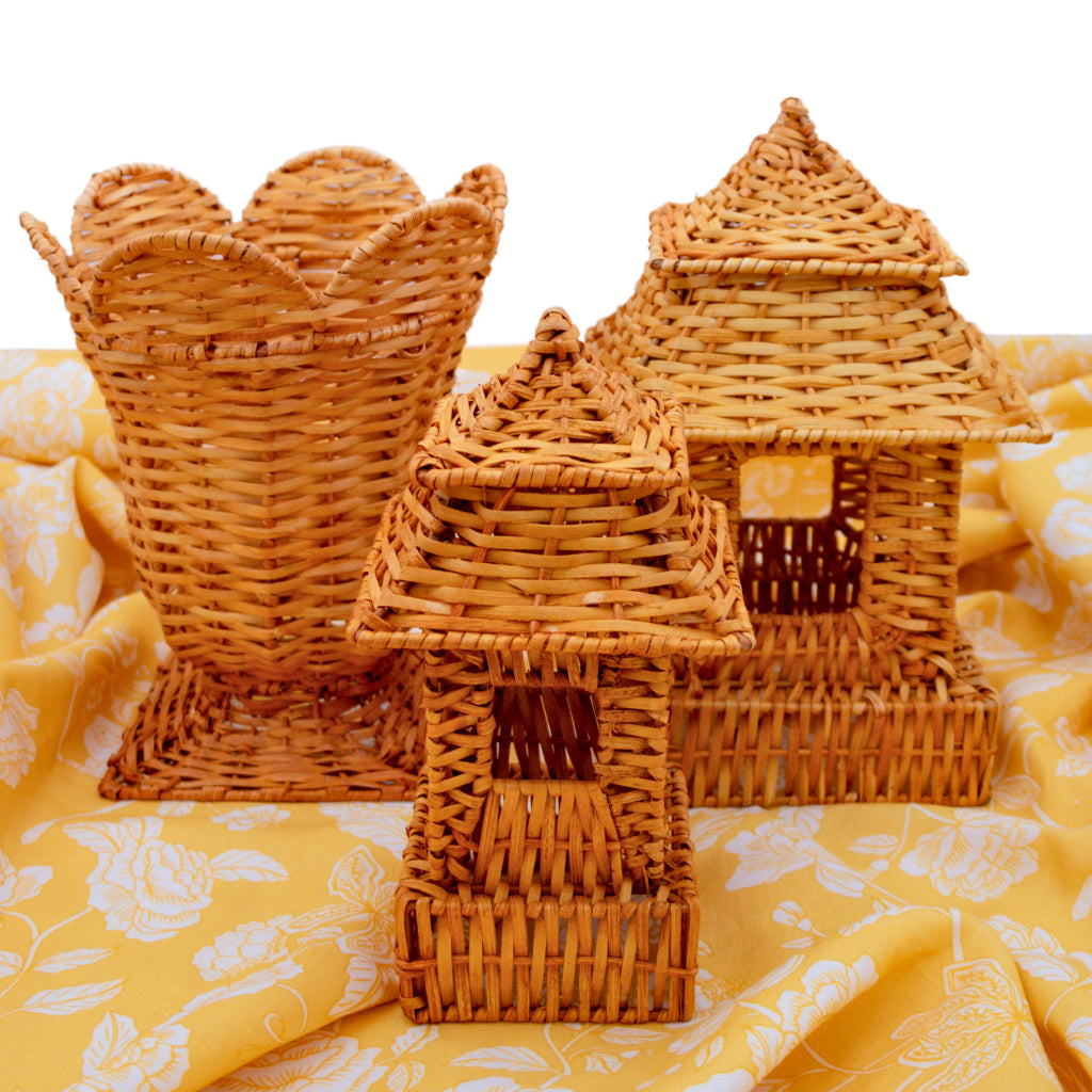 Natural Rattan Urn Vase side view highlighting artisan rattan craftsmanship - Ro'Table NYC