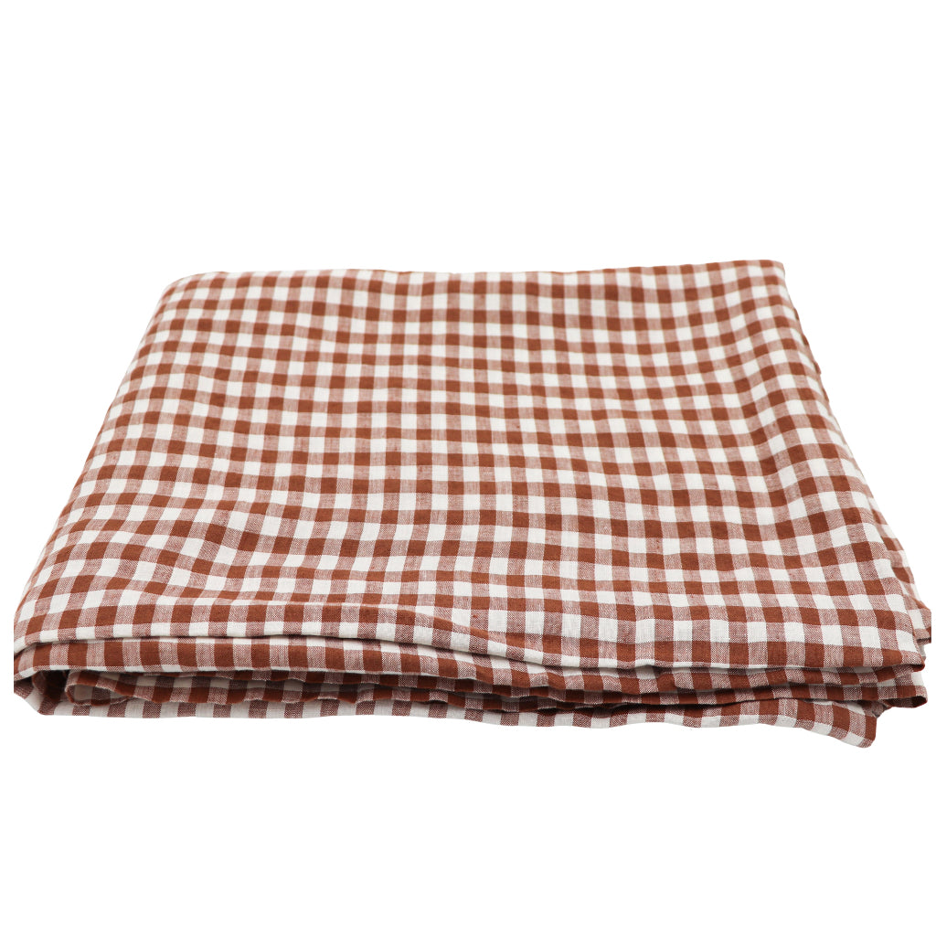 Pecan Plaid Tablecloth styled on a luxury dinner table setting - Ro'Table NYC