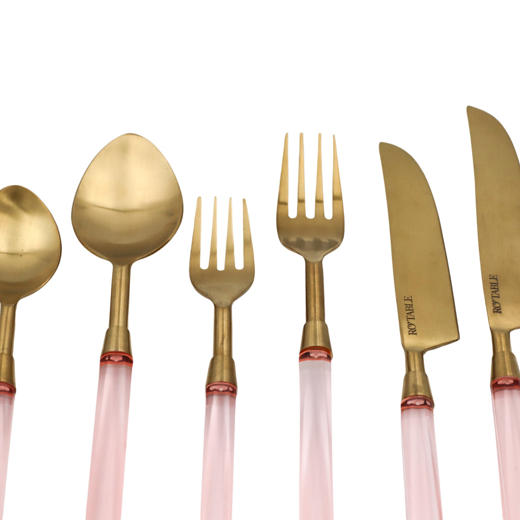 Set Peony Blush Cutlery displayed as a complete set for luxury entertaining - Ro'Table NYC