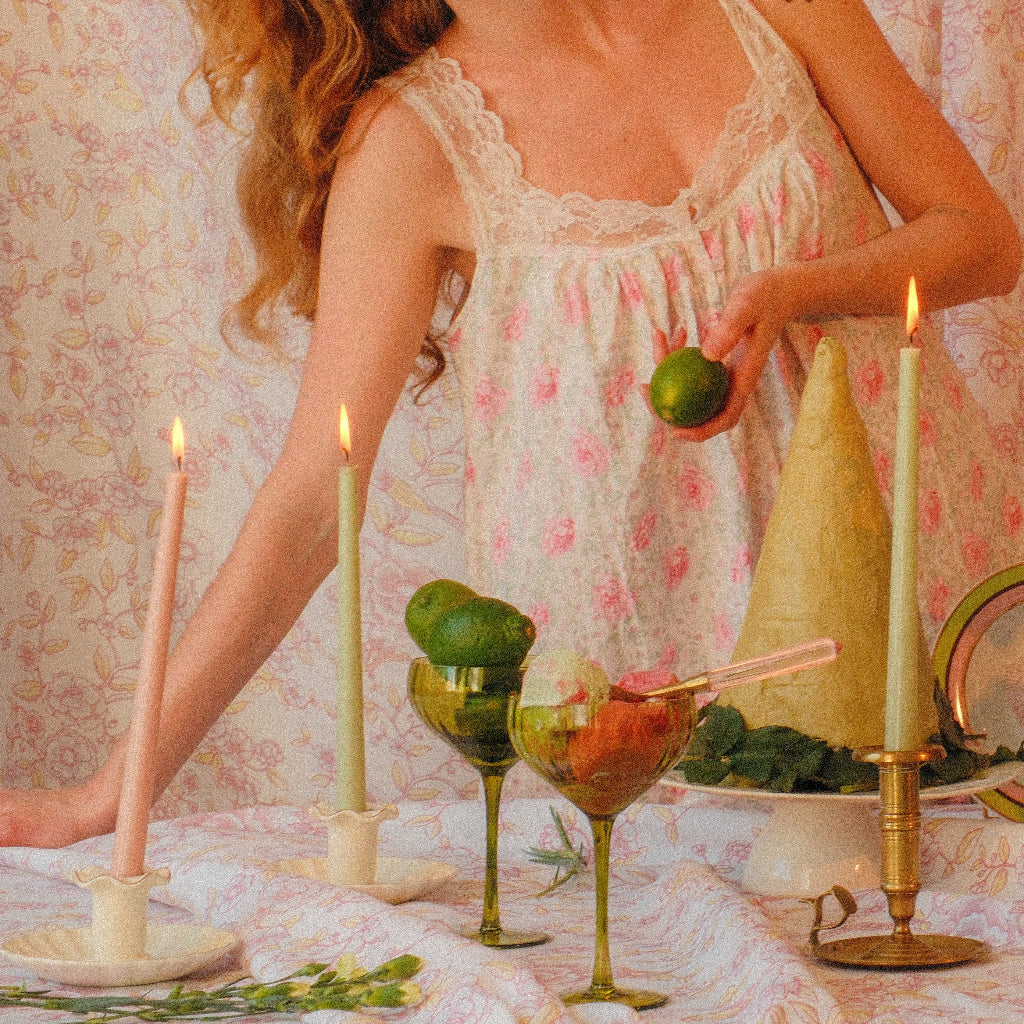 Extra Tall Pistachio Cream Taper Candle side view highlighting artisan craftsmanship - Ro'Table NYC