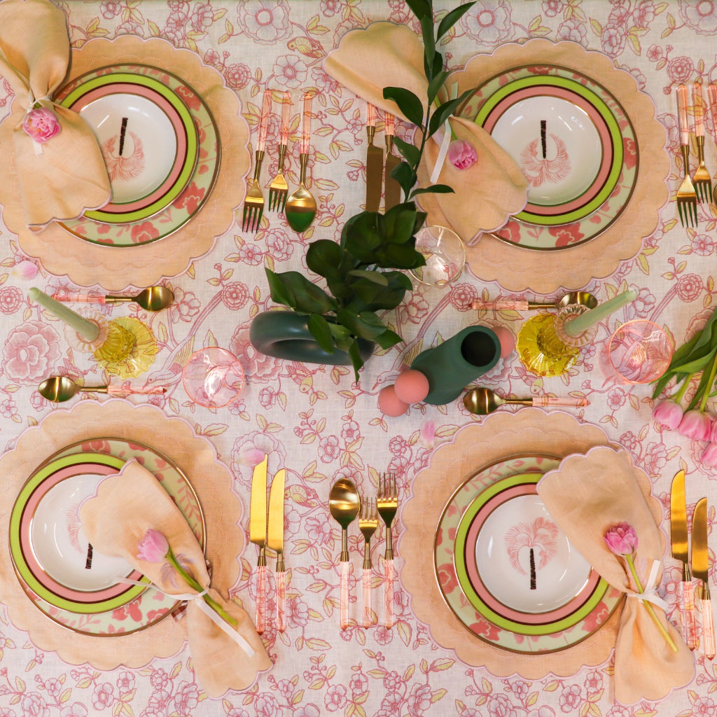 Pistachio & Lychee Palm Soup Bowl shown with full place setting for scale - luxury soup bowl by Ro'Table NYC