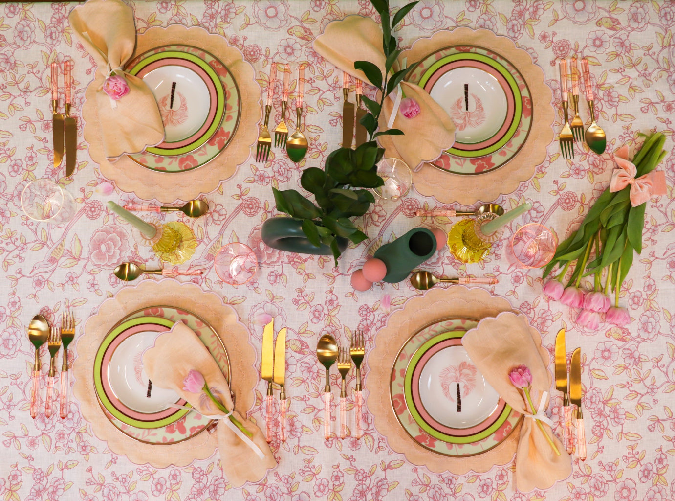 Pistachio & Lychee Palm Soup Bowl shown with full place setting for scale - luxury soup bowl by Ro'Table NYC