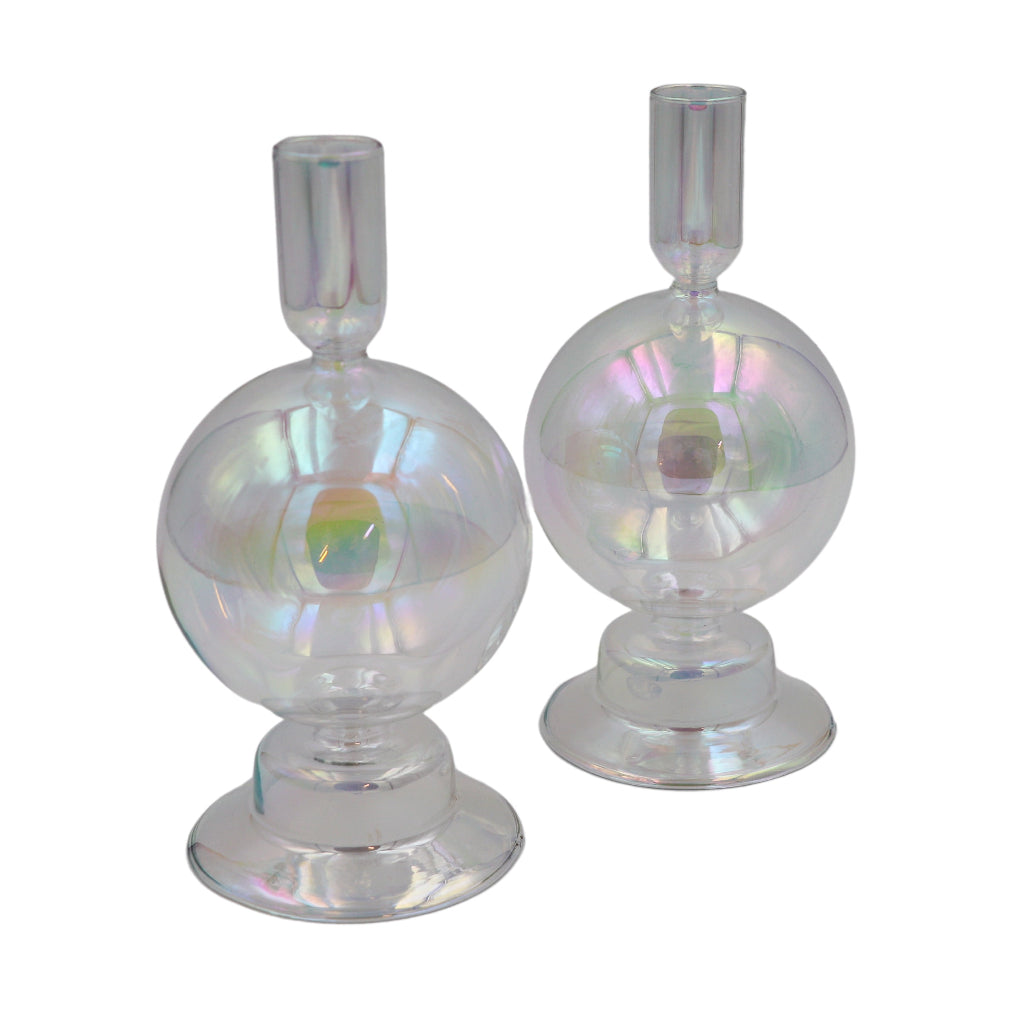 Rainbow Prism Bauble Candle Holder - Pair showing glass form - Ro'Table NYC candle holder