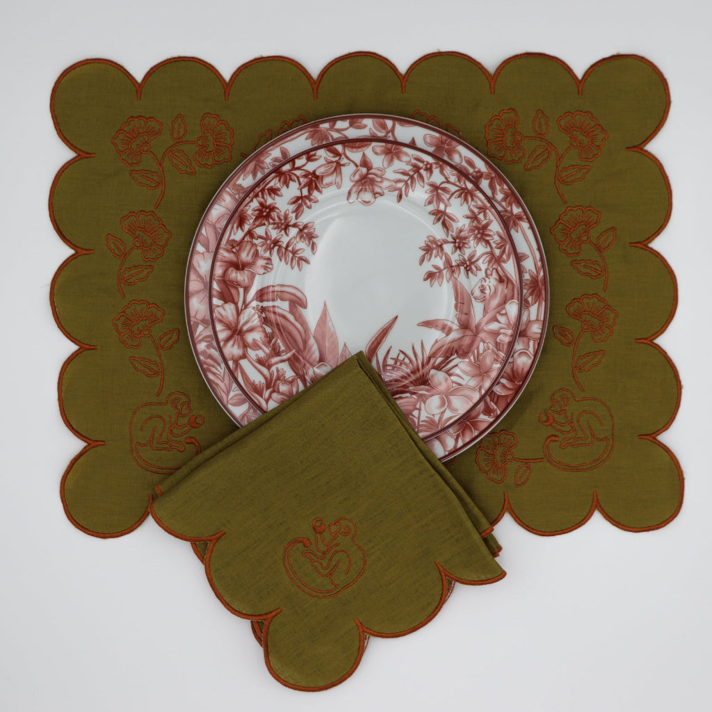 Sepia Estate Dinner Plate paired with Shimla Social collection tableware for a complete place setting - Ro'Table NYC