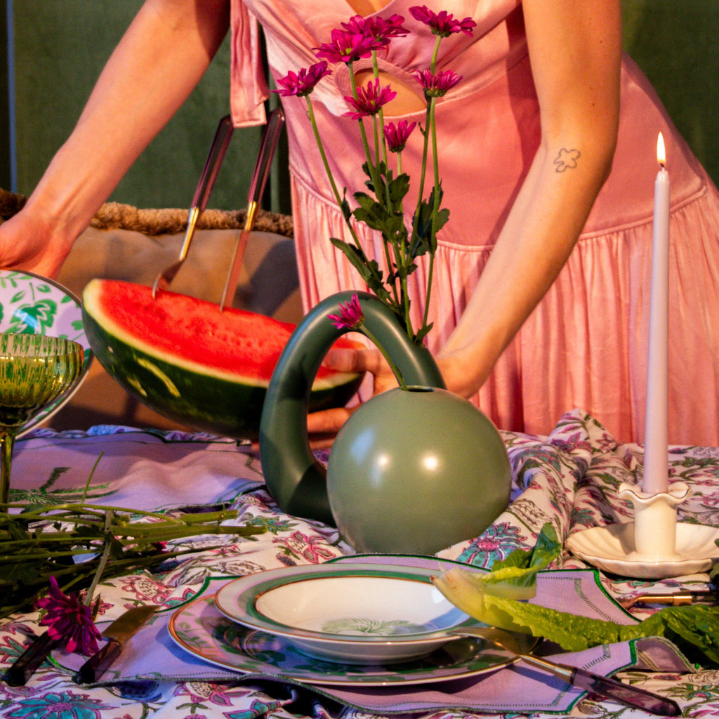 Spherule Nouveau Vase arranged with complementary tableware and decor - Ro'Table NYC