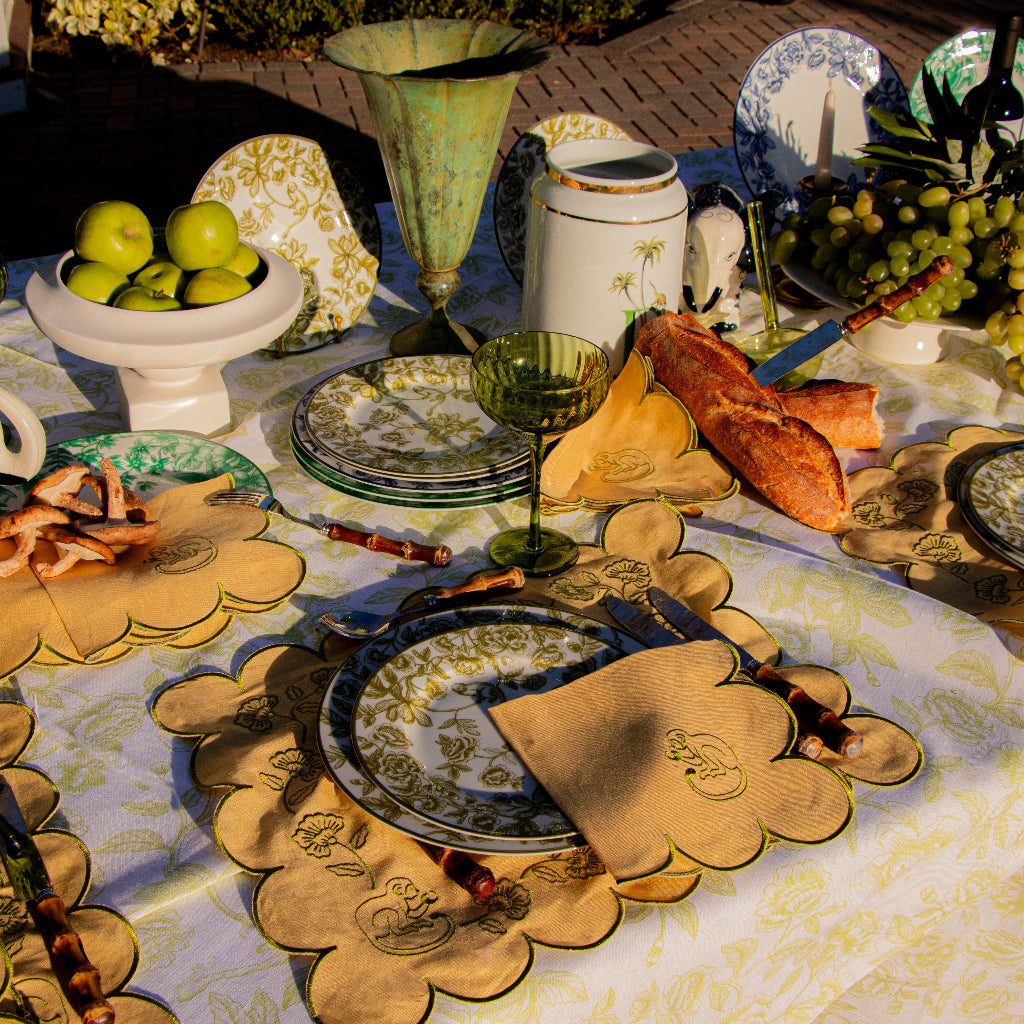 Sunlit Moss Placemat featured in an immersive Shimla Social collection dining experience - Ro'Table NYC