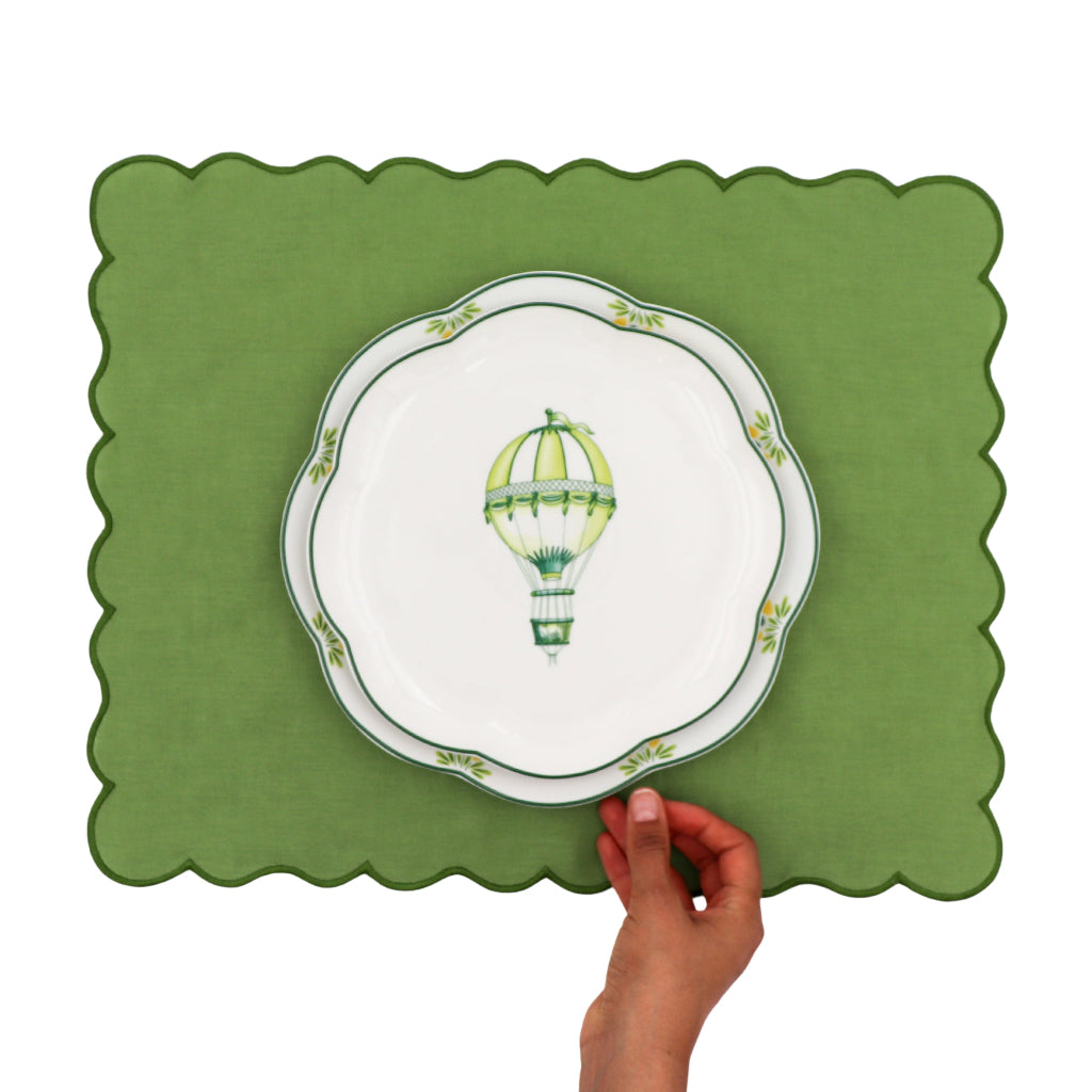 Valensole Lavender Scalloped Dinner Plate paired with Cedric & Luca collection tableware for a complete place setting - Ro'Table NYC