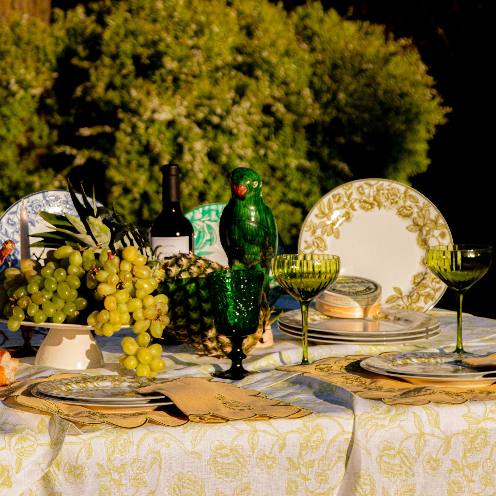 Verde Voyager Parrot macro detail of handwoven rattan construction - premium table decoration by Ro'Table NYC