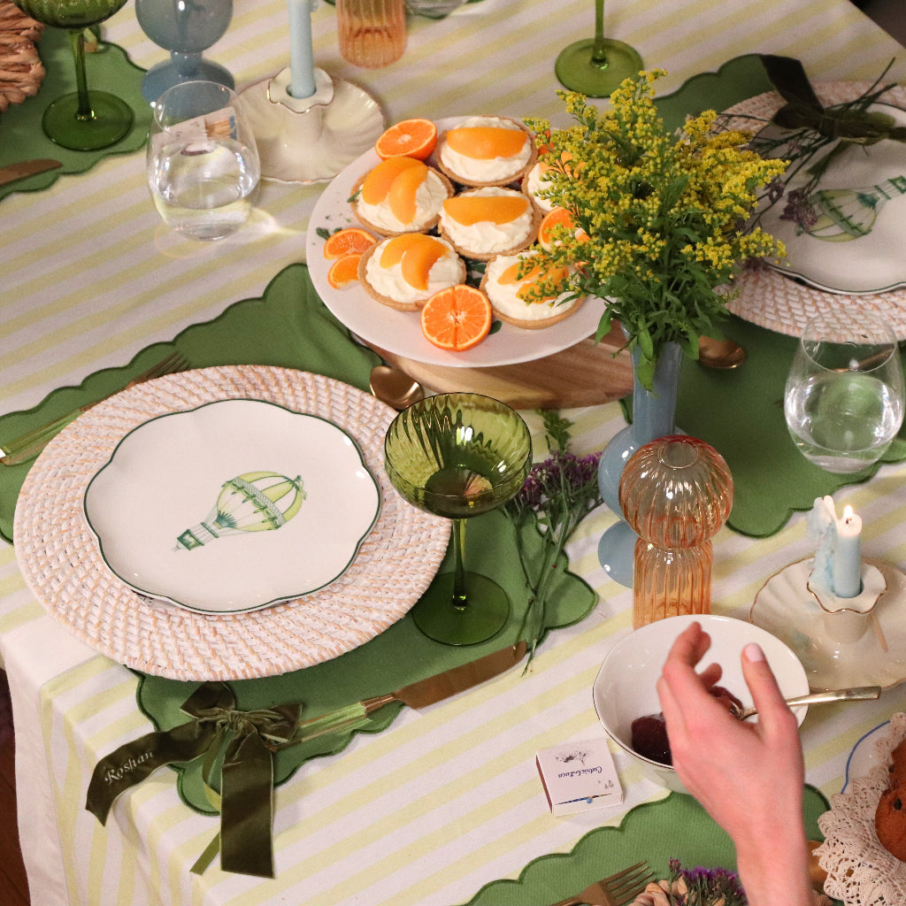 White Rattan Charger overhead view showing handwoven rattan construction - Ro'Table NYC placemat