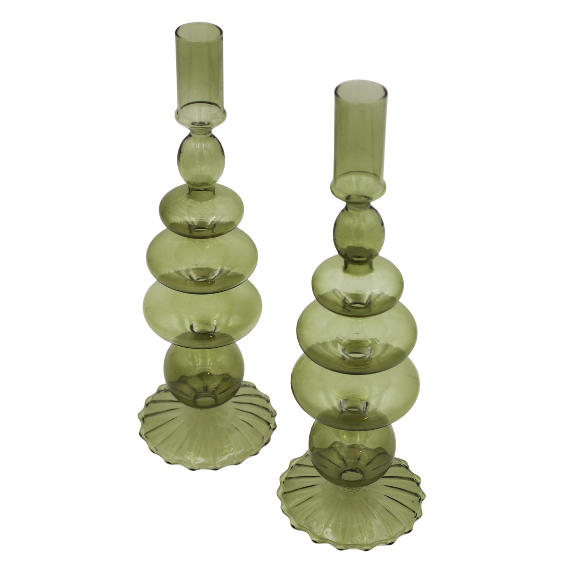 Willow Green Candle Holder - Pair - glass candle holder for elegant dinner parties | Ro'Table NYC